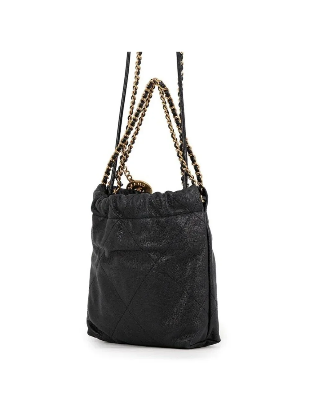 Chanel Handbag 22 Mini CC Logo Caviar Leather 2-Way Shoulder Black